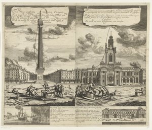 Gebruik van de slangbrandspuiten v Londýně, ca. 1690-1700 Nový sací červový motor Pro rychlé a snadné hašení požárů a odvodňování rybníků a jiných stojatých vod (...) (nadpis na předmětu) Machina nova exuctoria vermi: formis Flammis restinguendi od Johannes Kip