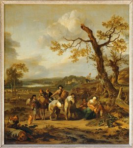 Halte de paysans allant au marche - Zemědělci odpočívající na cestě na trh ... od Johannes Lingelbach