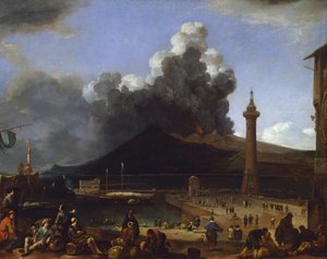 Napolin satama Vesuviuksen purkautuessa, kirjoittanut Johannes Lingelbach (1622-1674), Italia od Johannes Lingelbach