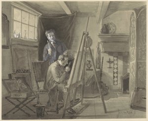 Autoportrét Johannese Mariuse van Kate, stojícího ve svém ateliéru s návštěvou od Johannes Marius ten Kate