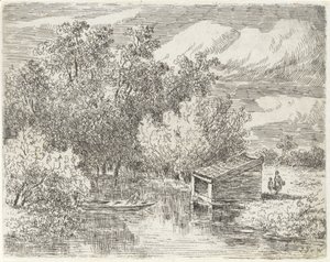 Loděnice na řece od Johannes Pieter van Wisselingh