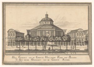 Pohled na New Dutch Church of Batavia Pohled z Groote Hollandse Kerk na Batavia Te Sien z druhé strany Groote Revier (název na objektu) od Johannes Rach