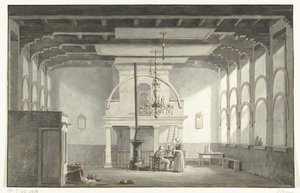 Sál v Kloveniersdoelen v Dordrechtu, kde se konala Národní synoda v letech 1618-1619, 1836 od Johannes Rutten (signed by artist)