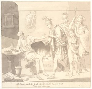 "M. Curius Dantatus foragter de Samnitiske Gesanters Gaver./ Plutach: in vita. Cato cenzor."