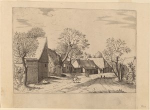 Farmy a kůlna od Johannes and Lucas van Doetechum after Master of the Small Landscapes