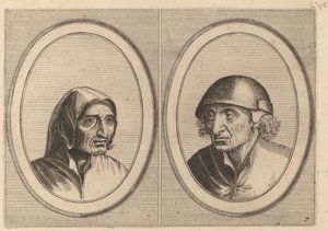 "Rijckje Schimmel-penninghs" a "Lubbert Leever-sausage" od Johannes and Lucas van Doetechum after Pieter Bruegel the Elder