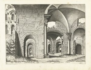 Pohled na Diokleciánovy lázně Římské ruiny, 1561 (název série) od Johannes of Lucas van Doetechum (attributed to)