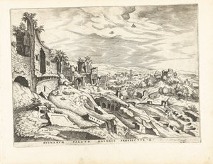 Druhý pohled na Palatine Hill v Římě Římské ruiny, 1561 (název série) od Johannes of Lucas van Doetechum (attributed to)