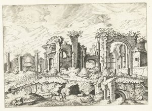 Čtvrtý pohled na ruiny na Palatinu Římské ruiny, 1561 (název série) od Johannes of Lucas van Doetechum (attributed to)