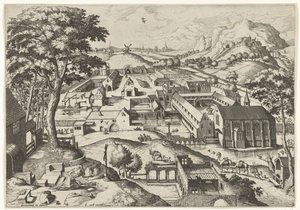 Krajina se svatým Jeronýmem hieronimus in deserto (název na objektu) Krajiny s křesťanskými příběhy (název série) od Johannes of Lucas van Doetechum