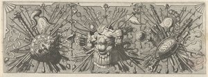 panoplia. Vlys s římskými zbraněmi, horní část Panoplia sev armamentarium… (název série)