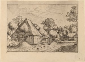 Farmářský dvůr se studnou od Johannes van Doetechum, the Elder and Lucas
