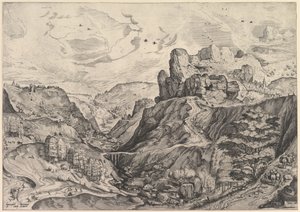 Alpská krajina s hlubokým údolím z Velké krajiny, ca. 1555-56.