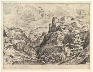 Alpská krajina s hlubokým údolím z Velké krajiny, ca. 1555-56.