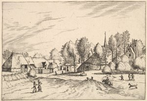 Venkovská vesnice s kostelní věží z domků Multifararum a venkovských linií..., 1559-61. od Johannes van Doetecum I