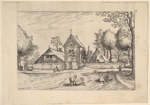 Statek, krávy a pastevec v popředí z Praediorum villarum et rusticar..., ca. 1559-61. od Johannes van Doetecum I