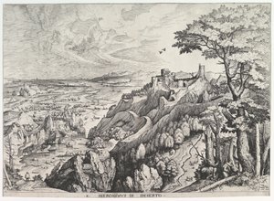 St. Jerome in the Wilderness S. Hieronymus in Deserto from The Large Landscapes, ca. 1555-56. od Johannes van Doetecum I