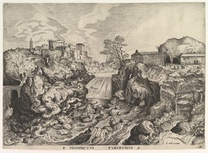 Pohled na Tiber Tivoli Prospectus Tyburtinus z Velké krajiny, ca. 1555-56. od Johannes van Doetecum I