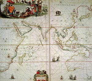 Mapa Afriky, Indie, Indického oceánu a východní Indie