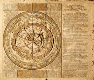 Planisphere celeste realizoval par le cartographe hollandais Johannes van Keulen (1654-1715). Les constellations sont representees et un cercle mobile permet de suivre la position des etoiles en fonction du mois de l