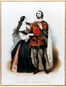 Opera Gaetana Donizettiho Lucrezia Borgia - Úvod do scény II s Mario (italský tenor: 1810-1883) a Grisi (1811-1869) v Londýně, HM Theatre Production, 6. června