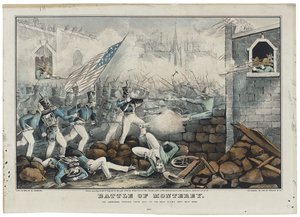 Bitva u Monterey dne 7. července 1846, litho Nathaniel Currier (1813-88) od John (after) Cameron