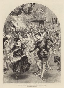 Vánoční country tanec ve starém anglickém baronském sále (rytina) od John (after) Gilbert