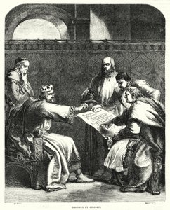 Král Jan odmítl podepsat Magna Chartu v Oxfordu v roce 1215 (rytina) od John (after) Gilbert