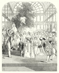 Královna Viktorie a její děti na návštěvě Velké výstavy z roku 1851, Crystal Palace, Hyde Park, Londýn (rytina) od John (after) Gilbert
