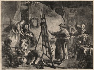 ATELIÉR REMBRANDT - rytina podle obrazu J. Gilberta - l