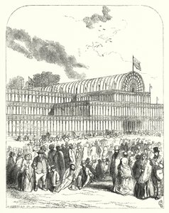 Crystal Palace v Hyde Parku v Londýně, místo konání Velké výstavy z roku 1851, navržený Josephem Paxtonem a Charlesem Foxem (rytina)