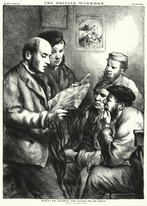 Pracující muži diskutující „Volné neděle pro lidi“ (rytina) od John (after) Gilbert
