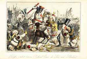 Král Richard I. bojující se Saladinem v bitvě u Arsufu (Azotus), Palestina od John (after) Leech