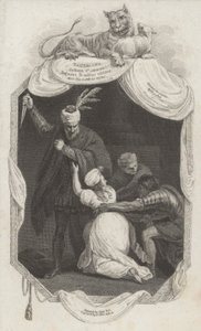 Scéna z Tamerlane od Nicholase Rowe (rytina)