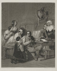 Rodina Cromwellů se přimlouvá za život Karla I., tisk vytvořil Alfred Johannot (mezzotinta) od John (after) Sartain