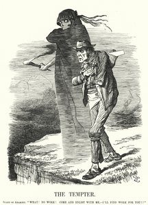 Punch cartoon: The Tempter - pokušení anarchismu pro nezaměstnané (rytina) od John (after) Tenniel