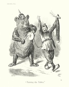 Karikatura Sira Johna Tenniela: (rytina): "Turning the Tables" (Obrácení stolů) od John (after) Tenniel