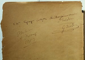Podepsané věnování Giuseppe Verdiho (1813-1901) Giovanni Boldinimu (1842-1931) od Walter Charles Mills
