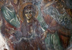 Freska svatého v byzantském kostele Ayios Stephanos, Drakona, Kréta, Řecko (foto) od Walter Charles Mills