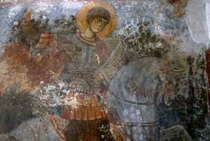 St George, freska Ioannis Pagomenos v kostele Agios Georgios, Anidri, Kréta, Řecko od Walter Charles Mills