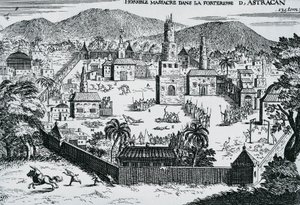 Útok kozáků vedených Stěpanem Razinem na Astrachaňskou pevnost v roce 1670, Rusko od Walter Charles Mills