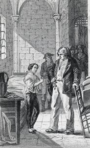 Dauphin Louis Charles a jeho opatrovník Antoine Simon ve vězení Temple, rytina Philippoteaux a Girardet, Francouzská revoluce, Francie od Walter Charles Mills