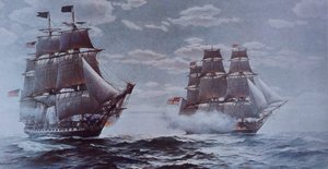 USS Constitution a HMS Java (barevné lito) od Walter Charles Mills