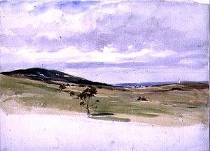 Krajina s větrným mlýnem a vesnicí, 19. století od John Absolon