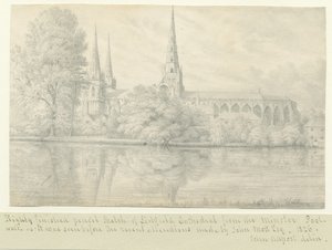 Lichfield Cathedral - South West View: kresba tužkou od John Allport