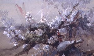 "Kdo zabil kohouta Robina?" (vodové barvy) od John Anster Fitzgerald