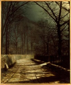 J.A.Grimshaw, Měsíčná ulička se dvěma milenci u brány / Gem. od John Atkinson Grimshaw
