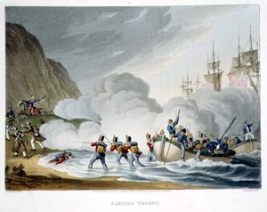 Landing Troops, vyrytý Matthew Dubourgem (fl. 1813-20) z 
