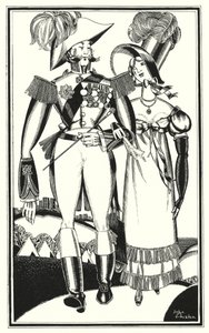 Ilustrace pro Dona Juana od Lorda Byrona: Medaile, hodnost, stuhy, krajka, výšivka, šarlatová (litho)