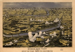Pohled z ptačí perspektivy na sídlo války v okolí Richmondu, bitva u řeky Chickahominy, 29. června 1862 LOC 99448489